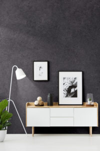 Poster,On,Wooden,Cupboard,In,White,Living,Room,Interior,With