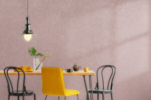 Stylish,Yellow,Chair,At,Wooden,Dining,Table,In,Trendy,Interior