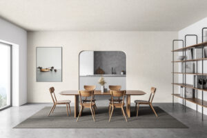 Interior,Of,Modern,Kitchen,With,White,Walls,,Concrete,Floor,,Long